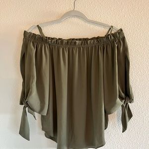 BCBG off-shoulder green top